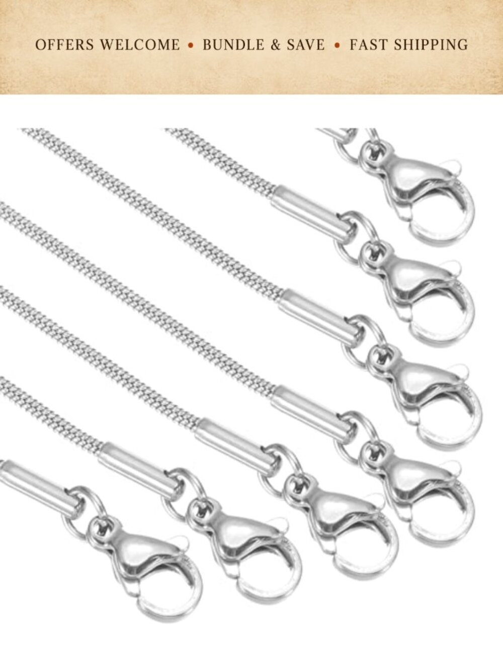 Stainless Steel Snake Chain Necklace 1.2mm Thin Round Jewelry Making Chains